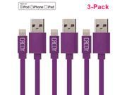 [MFi Licensed] CACOY 3XPack Flat 3.3 feet 1 meter Lightning to 8 Pin USB iPhone Power Cord for iPhone 6 charger cable Purple