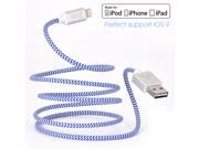 [Apple MFi certified] iasg 2xPack nylon braided lightning cable with reversible USB connector for iPhone 5s 6 6s iPad iPod 3.3feet 1meter White and blue Blac
