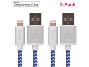 [Apple MFi certified] iasg 2xPack nylon braided lightning cable with reversible USB for iPhone 5s 6s iPad iPod 3.3feet 1meter white and blue