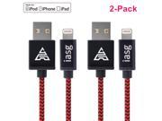 [Apple MFi certified] iasg 2xPack nylon braided lightning cable with reversible USB for iPhone 5s 6s iPad iPod 3.3feet 1meter Red and Black