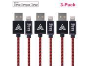 [Apple MFi certified] iasg 3xPack Braided Lightning cable with reversible USB for iPhone 5s 6 6s iPad Pro Air mini Pro iPod touch 5th gen iPod nano 7th gen 3.3f