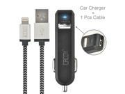 CACOY [Apple MFi Certified] 6.6 FT 2M Nylon Braided Lightning Cable White and Black Quick Charge 2.4A Dual Port USB Car Charger