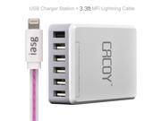 Quick Charge 2.0 CACOY 6 Port USB Wall Charger Multi Port USB Desktop Wall Charger Charging Station [MFi Certified] Visible LED Lighted Up Lightning Cable fo