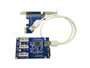 PCI E 1X 1 to 3 Port 1X Switch Multiplier Expander HUB Riser Expansion Card USB Cable