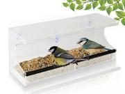 Window Bird Feeder See Through Acrylic Clear Removable Slide Out Tray Drainage Holes Keep Bird Seed Fresh 3 Suction Cups For Easy Mounting Perfect fo