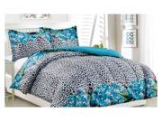 3 Piece Mini Bed Set Queen Size Teal Leopard