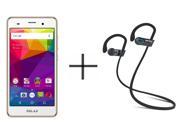 BLU Dash X2 D110U Unlocked GSM Smartphone Gold SHARKK Flex 2o Wireless Bluetooth WaterProof Headphones with Mic Value Bundle