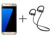 Samsung Galaxy S7 Edge G935F Unlocked GSM Smartphone Gold SHARKK Flex 2o Wireless Bluetooth WaterProof Headphones with Mic Value Bundle