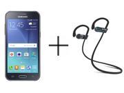 Samsung Galaxy J2 J200M Unlocked GSM Smartphone Black SHARKK Flex 2o Wireless Bluetooth WaterProof Headphones with Mic Value Bundle