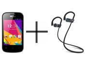 BLU Dash Jr D141w Unlocked GSM Smartphone Black SHARKK Flex 2o Wireless Bluetooth WaterProof Headphones with Mic Value Bundle