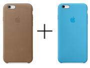 Apple iPhone 6 Plus 6s Plus Leather Case Brown Apple iPhone 6 Plus 6s Plus Silicone Case Blue