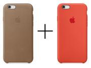 Apple iPhone 6 Plus 6s Plus Leather Case Brown Apple iPhone 6 Plus 6s Plus Silicone Case Orange