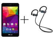 BLU Life XL L050U Unlocked GSM Smartphone Black SHARKK Flex 2o Wireless Bluetooth WaterProof Headphones with Mic Value Bundle