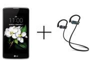 LG K7 AS330 Unlocked GSM Smartphone Black SHARKK Flex 2o Wireless Bluetooth WaterProof Headphones with Mic Value Bundle