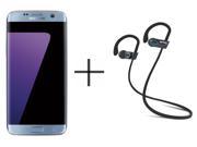 Samsung Galaxy S7 Edge G935F Unlocked GSM Smartphone Blue SHARKK Flex 2o Wireless Bluetooth WaterProof Headphones with Mic Value Bundle