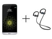 LG G5 RS988 Unlocked GSM Smartphone Silver SHARKK Flex 2o Wireless Bluetooth WaterProof Headphones with Mic Value Bundle
