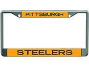 Pittsburgh Steelers Metal License Plate Frame with a Inlaid Acrylic Glitter Design