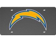 San Diego Chargers Inlaid Mirror Acrylic License Plate with Carbon Fiber Design