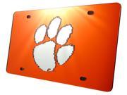 NCAA Clemson Tigers License Plate Orange W Mirrored Acrylic Paw