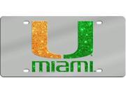 Miami Hurricanes Acrylic Inlaid Mirror License Plate with Glitter Design