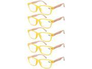 Eyekepper 5 pack Spring Hinge Wood grain Printed Arms Reading Glasses Yellow 1.5