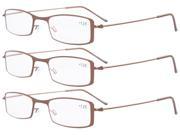 Eyekepper 3 Pack Stainless Steel Frame Half eye Style Reading Glasses Readers Brown 2.0