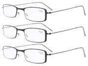 Eyekepper 3 Pack Stainless Steel Frame Half eye Style Reading Glasses Readers Black 1.0