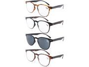 Eyekepper 4 Pack Round Full Coverage Ultrathin Flex Frame Reading Glasses Sun Readers 1.25