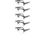 Eyekepper 5 pack Spring Hinges Classic Large Square Frame Reading Glasses Black Clear 2.25