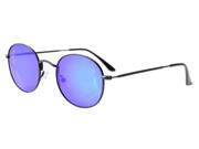 Eyekepper Vintage Style Quality Round Polarized Sunglasses Black Frame Blue Flash Mirror