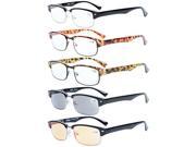 Eyekepper 5 pack Spring Hinge Classic Reading Glasses Include Computer Glasses Sun readers Metal with Plastic Rimmed 2.75