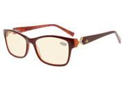 Eyekepper Amber Tinted Lens Optical Quality Computer Reading Glasses With RX Able Acetate Frames For Women UV Blue Light Protection Brown Red 2.0