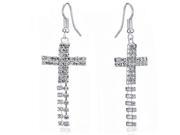 Gemini Ladies Silver Plated Base Cross Long Drop Dangle Crystal Earrings Gm120 Size 67mm Color Silver