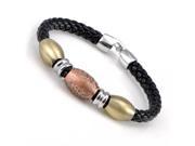 Gemini Men Gent Genuine Leather 3 Beads Stainless Steel Cuff Wristband Bracelets Great Valentine s Day Gifts For Men Women Gm062 8.5es Copper Gold