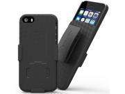 iPhone 5 5S Belt Clip Case Stalion® Secure Holster Shell Kickstand Combo Jet Black 180° Degree Rotating Locking Swivel Shockproof Protection