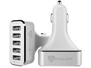 Car Charger Stalion® 5 USB Port Electric Universal Car Accessories for all Cell Phone Tablet GPS MP3 Players Ceramic White 12 Amps 5 Volts 60 Watts