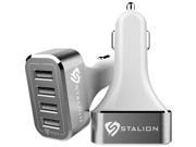 Car Charger Stalion® 4 USB Port Electric Universal Car Accessories for all Cell Phone Tablet GPS MP3 Players Ceramic White 9.6 Amps 5 Volts 48 Watts