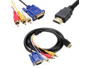 1.8M HDMI to 3 RCA VGA Converter Adapter Cable 1080P HD Link TV Plated Copper