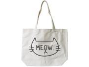 Women s Reusable Canvas Bag Cute Meow Cat Face Natural Canvas Tote Bag