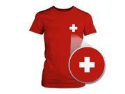 Switzerland Flag Pocket Printed Red Tee Women s Short Sleeve T shirt