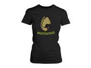 Mustachio Funny Black Women s T shirt Round Neck Short Sleeve Graphic Tee