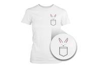 Bunny In Pocket Women s T shirt Easter Tee Cute Rabbit Pocket Printed Shirt