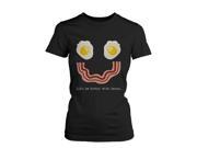 Bacon and Egg Smiley Face Women s T shirt Short Sleeve Tee for Bacon Lovers Funny Shirt Women LARGE