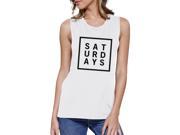 Saturdays Womens White Muscle Top Trendy Typography Workout Shirt