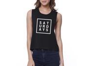 Saturdays Womens Black Sleeveless Crop Top Trendy Typography Shirt