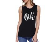 Oh Womens Black Muscle Tank Top Cute Calligraphy Typography Shirt