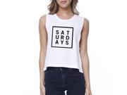 Saturdays Womens White Sleeveless Crop Top Trendy Typography Shirt