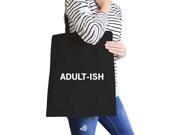 Adult ish Black Canvas Bag Trendy Varsity Tote For College Students
