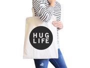 Hug Life Natural Tote Bag Simple Trendy Design PocketSize Graphic