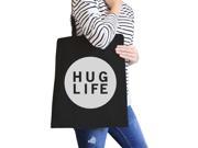 Hug Life Black Canvas Bag Simple Trendy Design Pocket Size Graphic